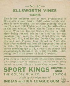 1933 Sport Kings (R338) #46 Ellsworth Vines Back
