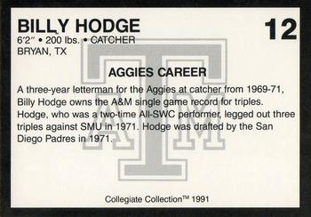 1991 Collegiate Collection Texas A&M Aggies #12 Billy Hodge Back