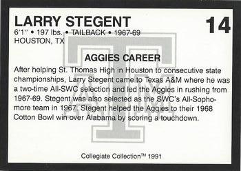 1991 Collegiate Collection Texas A&M Aggies #14 Larry Stegent Back