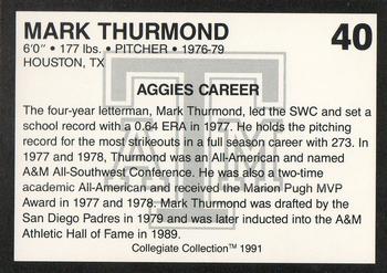 1991 Collegiate Collection Texas A&M Aggies #40 Mark Thurmond Back