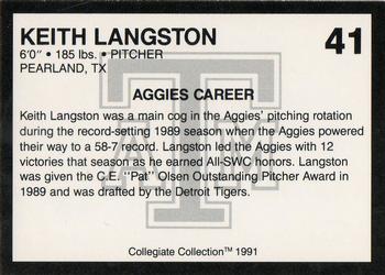 1991 Collegiate Collection Texas A&M Aggies #41 Keith Langston Back
