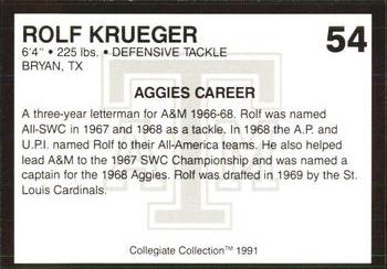 1991 Collegiate Collection Texas A&M Aggies #54 Rolf Krueger Back