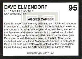 1991 Collegiate Collection Texas A&M Aggies #95 Dave Elmendorf Back