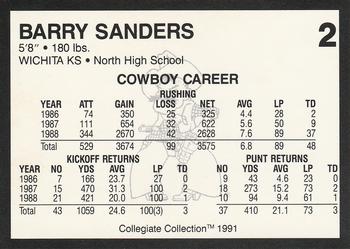 1991 Collegiate Collection Oklahoma State Cowboys #2 Barry Sanders Back