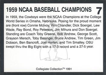1991 Collegiate Collection Oklahoma State Cowboys #7 1959 NCAA Baseball Champions Back