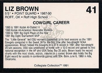 1991 Collegiate Collection Oklahoma State Cowboys #41 Liz Brown Back