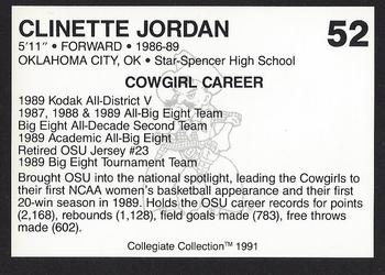 1991 Collegiate Collection Oklahoma State Cowboys #52 Clinette Jordan Back
