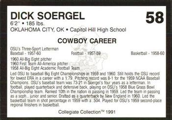 1991 Collegiate Collection Oklahoma State Cowboys #58 Dick Soergel Back