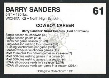 1991 Collegiate Collection Oklahoma State Cowboys #61 Barry Sanders Back