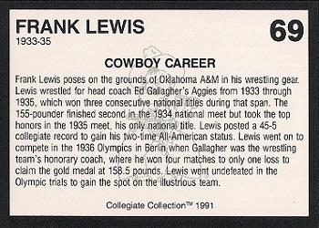 1991 Collegiate Collection Oklahoma State Cowboys #69 Frank Lewis Back