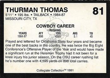 1991 Collegiate Collection Oklahoma State Cowboys #81 Thurman Thomas Back