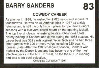 1991 Collegiate Collection Oklahoma State Cowboys #83 Barry Sanders Back