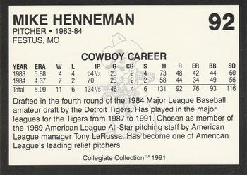 1991 Collegiate Collection Oklahoma State Cowboys #92 Mike Henneman Back