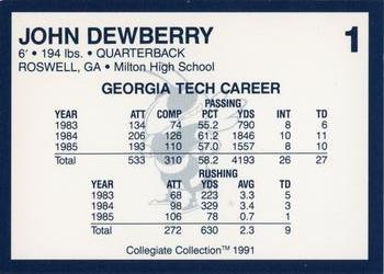 1991 Collegiate Collection Georgia Tech Yellow Jackets #1 John Dewberry Back