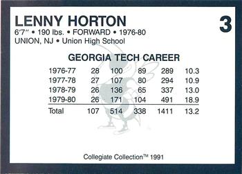 1991 Collegiate Collection Georgia Tech Yellow Jackets #3 Lenny Horton Back