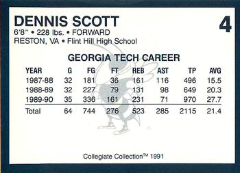 1991 Collegiate Collection Georgia Tech Yellow Jackets #4 Dennis Scott Back