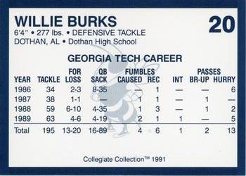 1991 Collegiate Collection Georgia Tech Yellow Jackets #20 Willie Burks Back