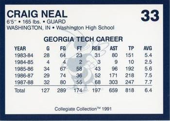 1991 Collegiate Collection Georgia Tech Yellow Jackets #33 Craig Neal Back