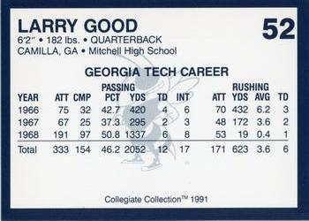 1991 Collegiate Collection Georgia Tech Yellow Jackets #52 Larry Good Back