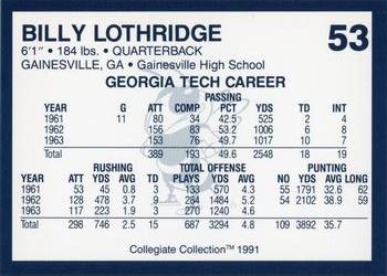 1991 Collegiate Collection Georgia Tech Yellow Jackets #53 Billy Lothridge Back