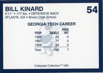 1991 Collegiate Collection Georgia Tech Yellow Jackets #54 Bill Kinard Back