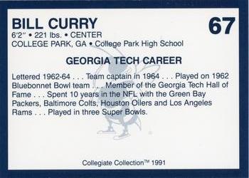 1991 Collegiate Collection Georgia Tech Yellow Jackets #67 Bill Curry Back