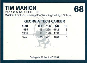 1991 Collegiate Collection Georgia Tech Yellow Jackets #68 Tim Manion Back