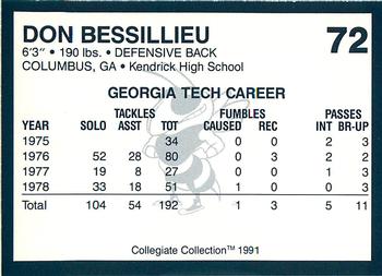 1991 Collegiate Collection Georgia Tech Yellow Jackets #72 Don Bessillieu Back