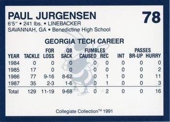 1991 Collegiate Collection Georgia Tech Yellow Jackets #78 Paul Jurgensen Back