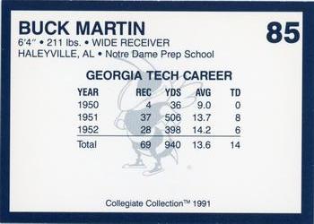 1991 Collegiate Collection Georgia Tech Yellow Jackets #85 Buck Martin Back