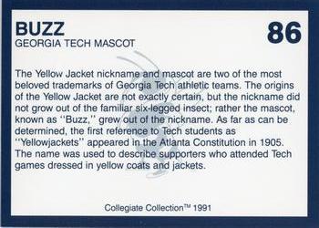 1991 Collegiate Collection Georgia Tech Yellow Jackets #86 Buzz Back