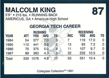 1991 Collegiate Collection Georgia Tech Yellow Jackets #87 Malcolm King Back