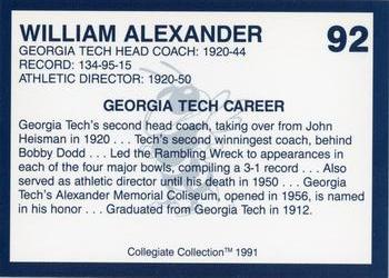 1991 Collegiate Collection Georgia Tech Yellow Jackets #92 William Alexander Back