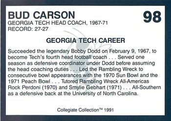 1991 Collegiate Collection Georgia Tech Yellow Jackets #98 Bud Carson Back