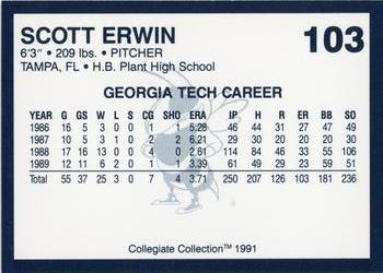 1991 Collegiate Collection Georgia Tech Yellow Jackets #103 Scott Erwin Back