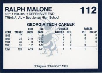 1991 Collegiate Collection Georgia Tech Yellow Jackets #112 Ralph Malone Back