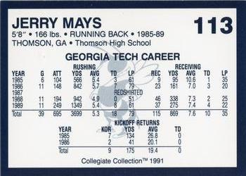 1991 Collegiate Collection Georgia Tech Yellow Jackets #113 Jerry Mays Back