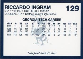 1991 Collegiate Collection Georgia Tech Yellow Jackets #129 Riccardo Ingram Back