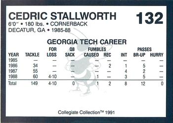 1991 Collegiate Collection Georgia Tech Yellow Jackets #132 Cedric Stallworth Back