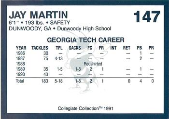 1991 Collegiate Collection Georgia Tech Yellow Jackets #147 Jay Martin Back