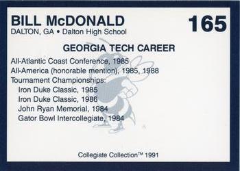1991 Collegiate Collection Georgia Tech Yellow Jackets #165 Bill McDonald Back