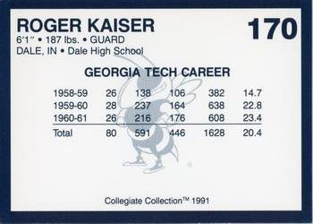 1991 Collegiate Collection Georgia Tech Yellow Jackets #170 Roger Kaiser Back