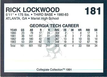 1991 Collegiate Collection Georgia Tech Yellow Jackets #181 Rick Lockwood Back