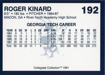 1991 Collegiate Collection Georgia Tech Yellow Jackets #192 Roger Kinard Back