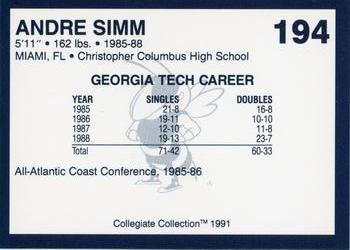 1991 Collegiate Collection Georgia Tech Yellow Jackets #194 Andre Simm Back
