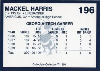1991 Collegiate Collection Georgia Tech Yellow Jackets #196 Mackel Harris Back