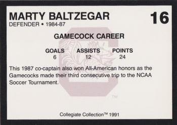 1991 Collegiate Collection South Carolina Gamecocks #16 Marty Baltzegar Back