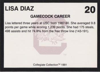 1991 Collegiate Collection South Carolina Gamecocks #20 Lisa Diaz Back