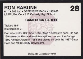 1991 Collegiate Collection South Carolina Gamecocks #28 Ron Rabune Back