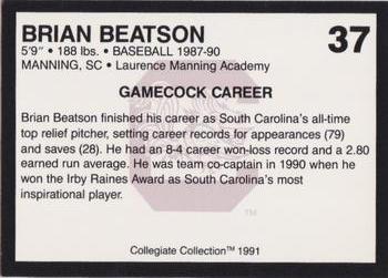1991 Collegiate Collection South Carolina Gamecocks #37 Brian Beatson Back